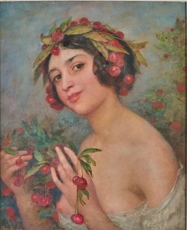 Giovane donna con ciliegie